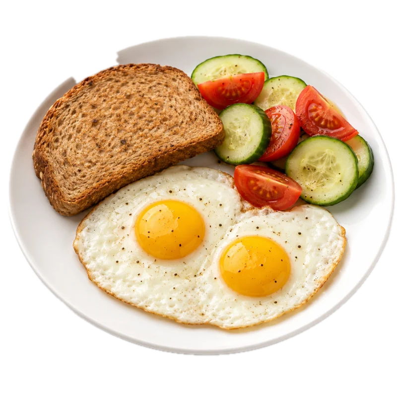 Яичница с тостом и овощами
