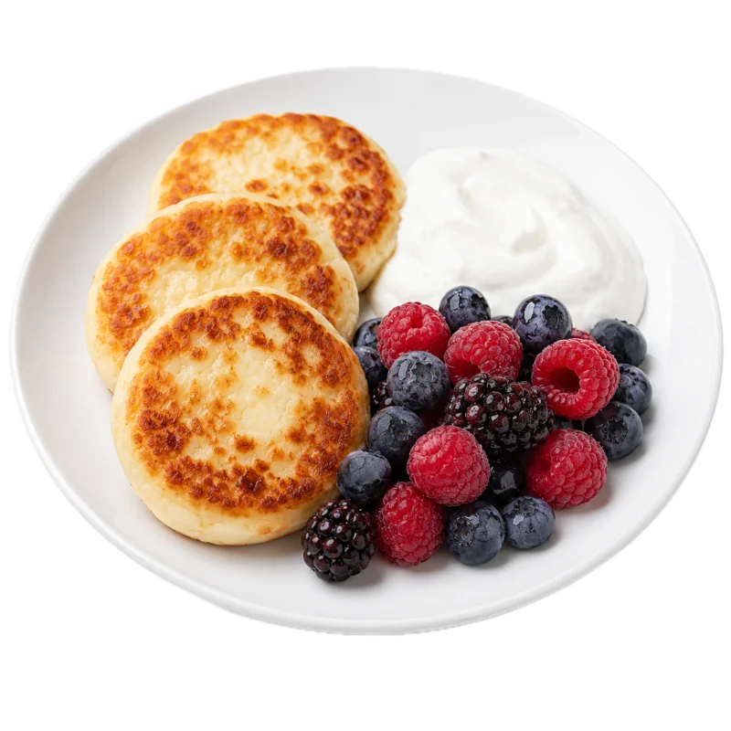 Сырники с йогуртом и ягодами